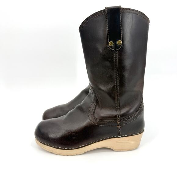 Sanita VTG Chocolate Brown Oiled Leather Mid-Calf Clog Boots Size 38 / 7-7.5 - Picture 3 of 16
